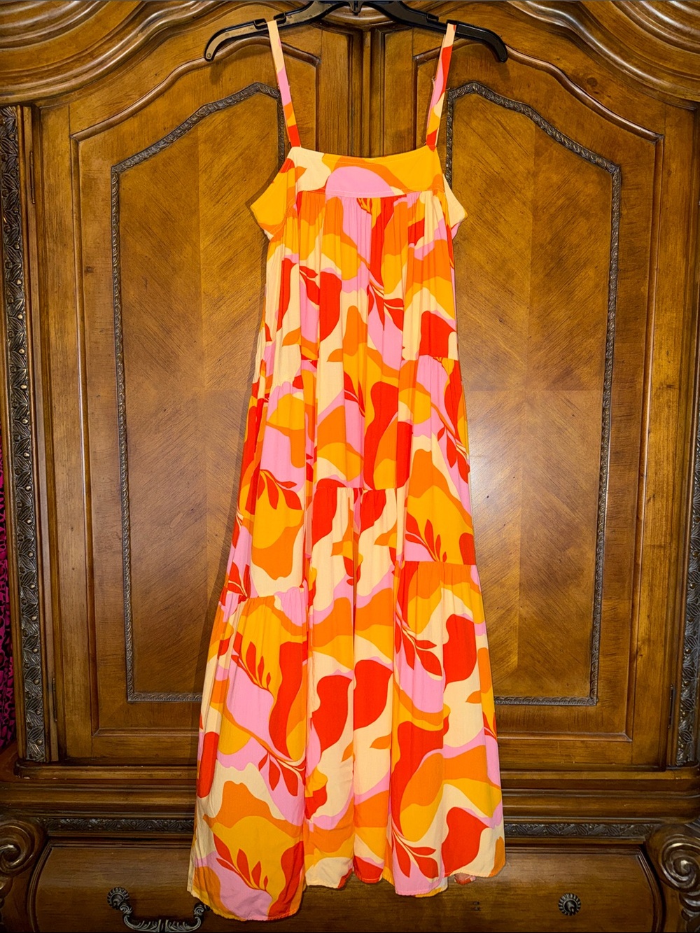Vibrant Orange & Pink Abstract Maxi Dress